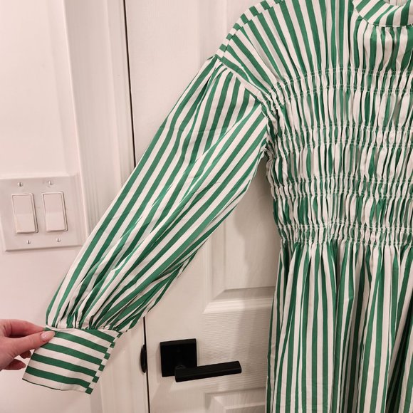 SHEIN Mulvari Vertical Striped Mock Neck Lantern Sleeve Dress Multicolor - Picture 4 of 8